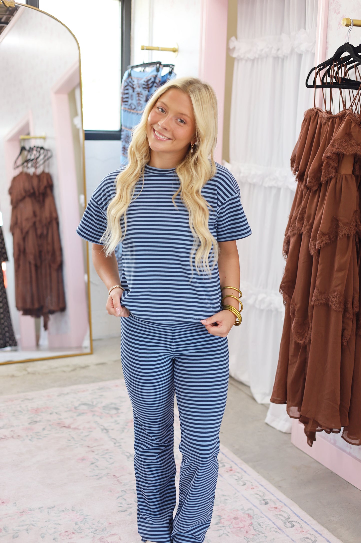 Freya Striped Tee- NAVY