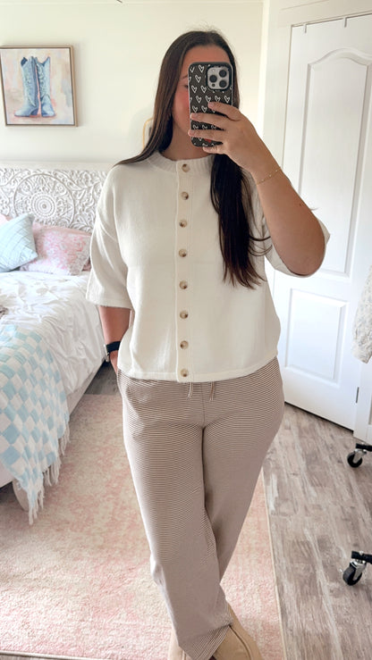 Addison Button Sweater- OFF WHITE