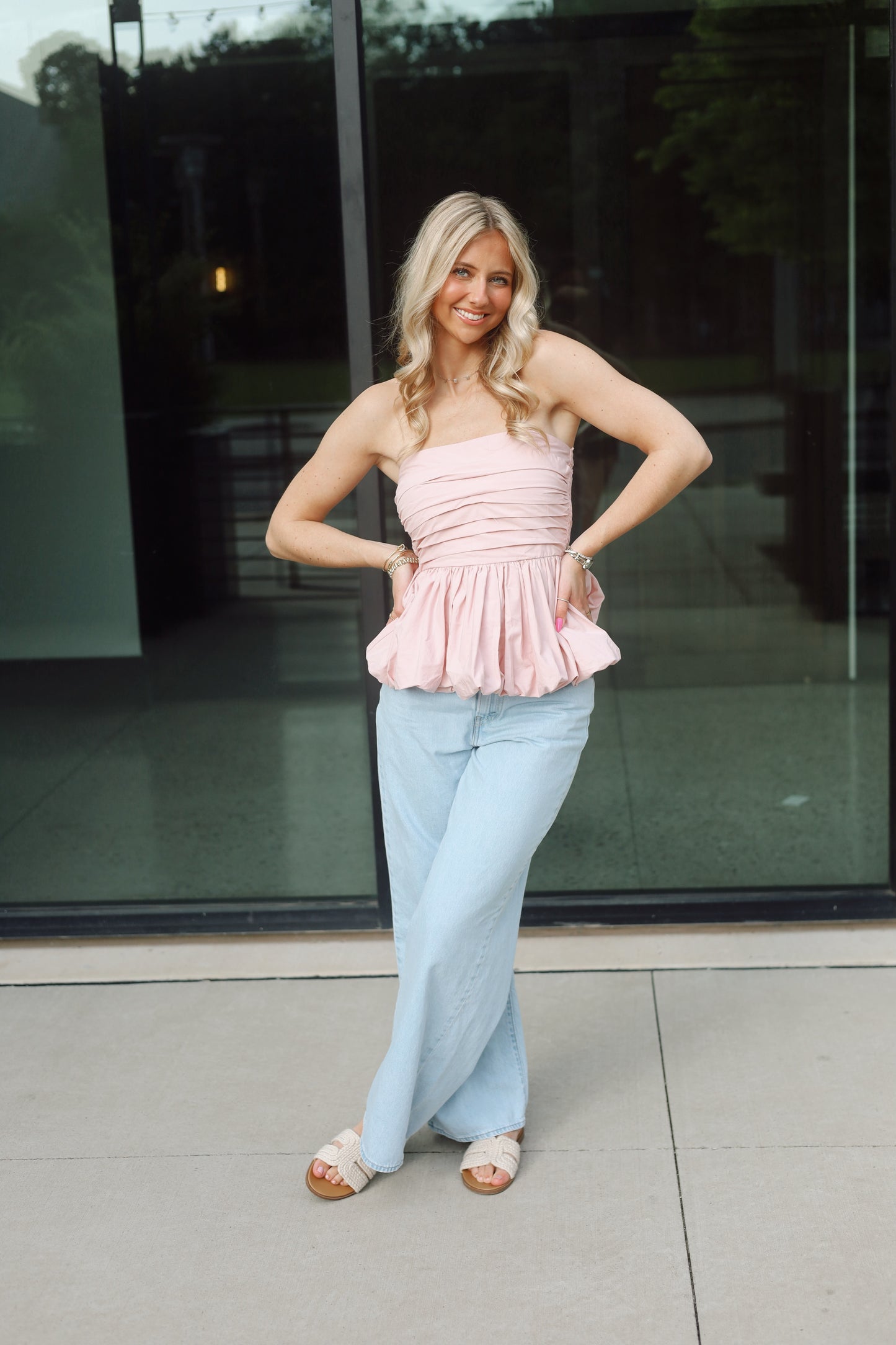 Paige Bubble Hem Blouse- Pink