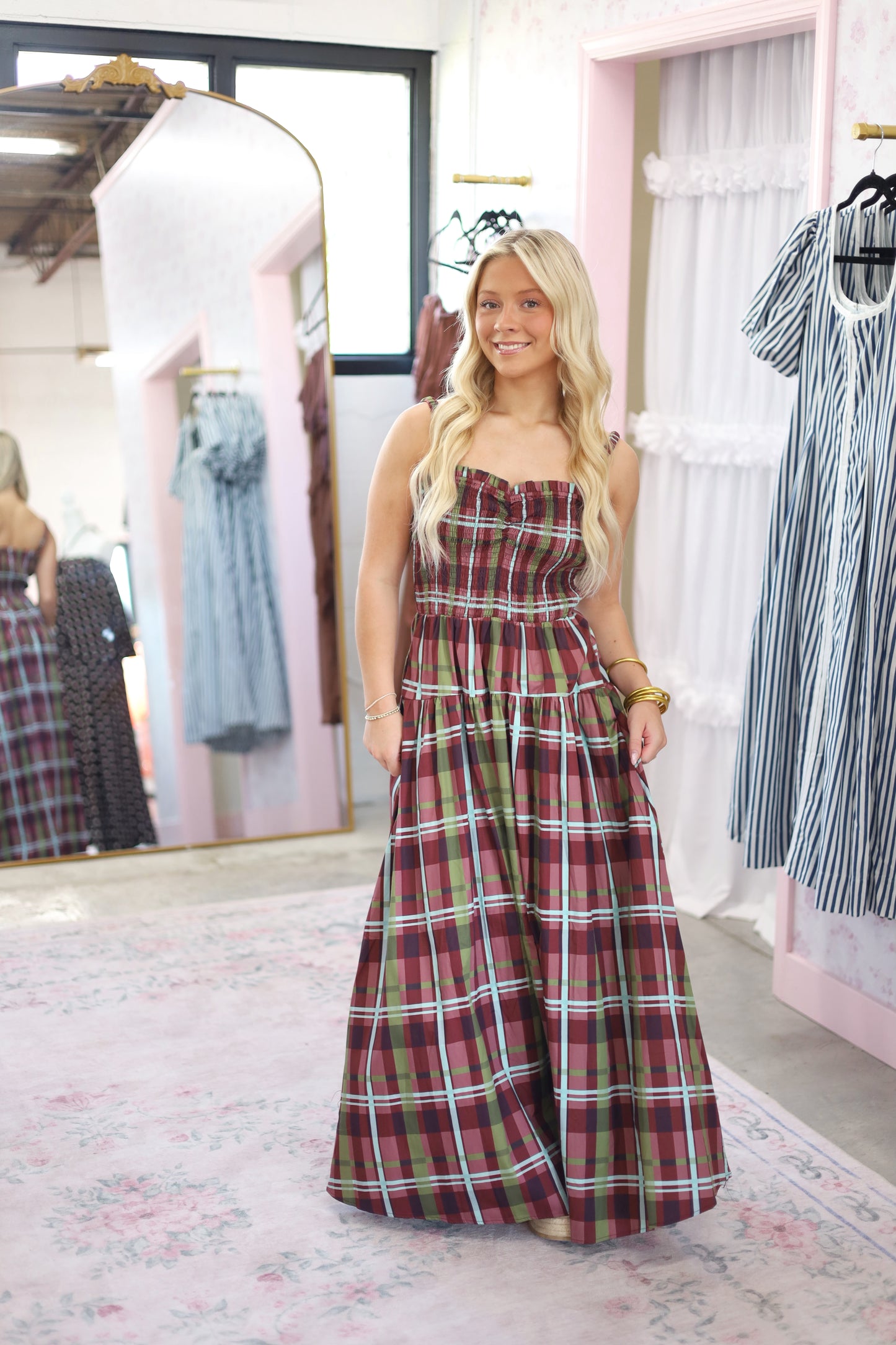 Elara Plaid Maxi Dress