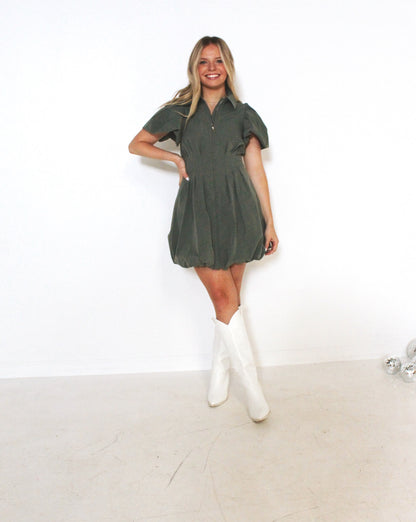 Sabrina Zip-Up Puff Sleeve Dress