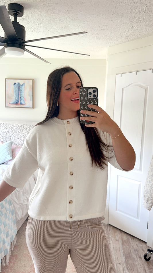 Addison Button Sweater- OFF WHITE