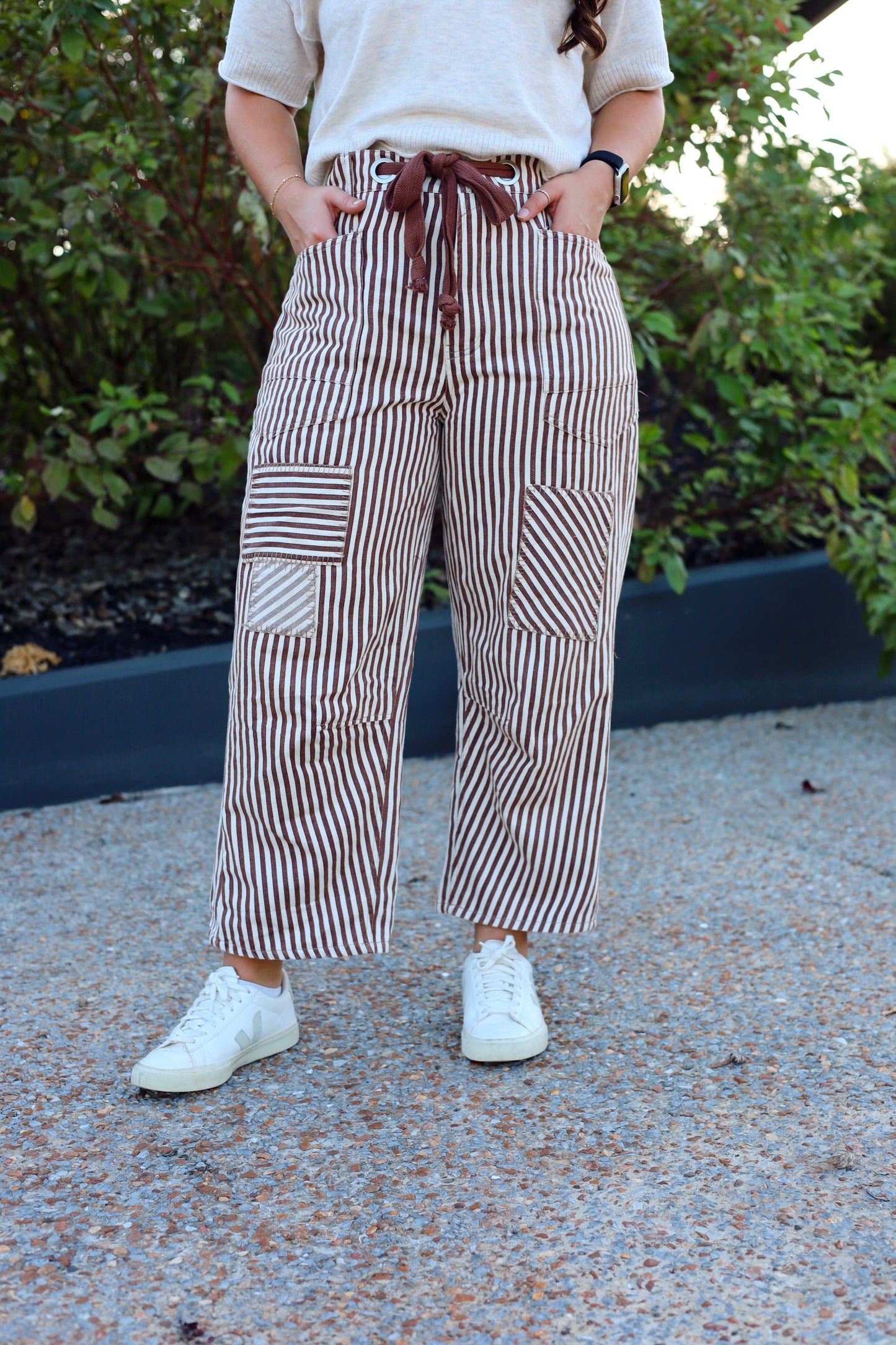 Naomi Stripe Drawstring Barrel Jeans