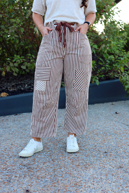 Naomi Stripe Drawstring Barrel Jeans