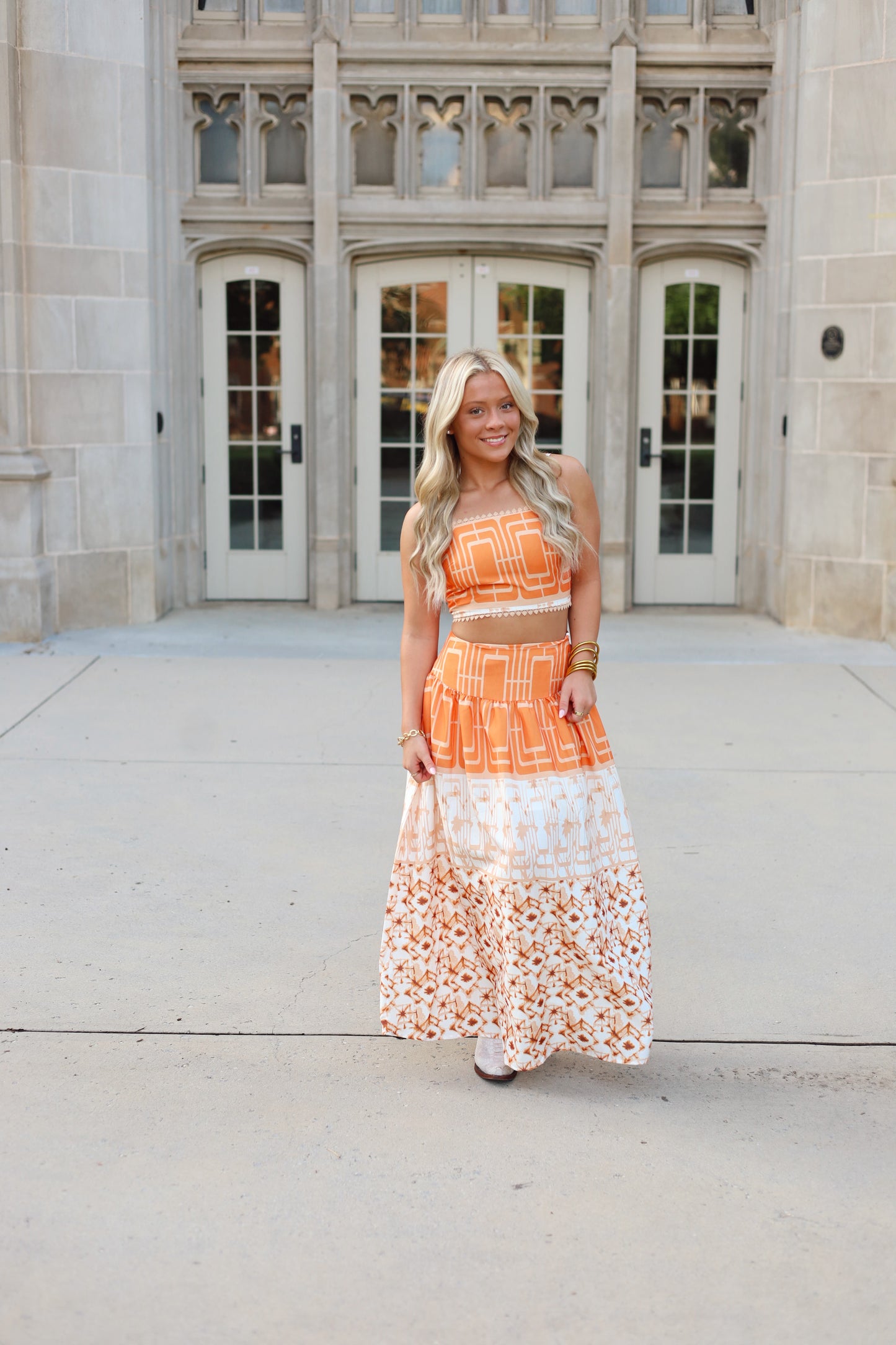 Big Orange Geometric Skirt Set