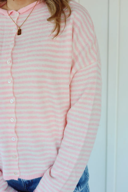 Piper Cardigan- Pink Stripe