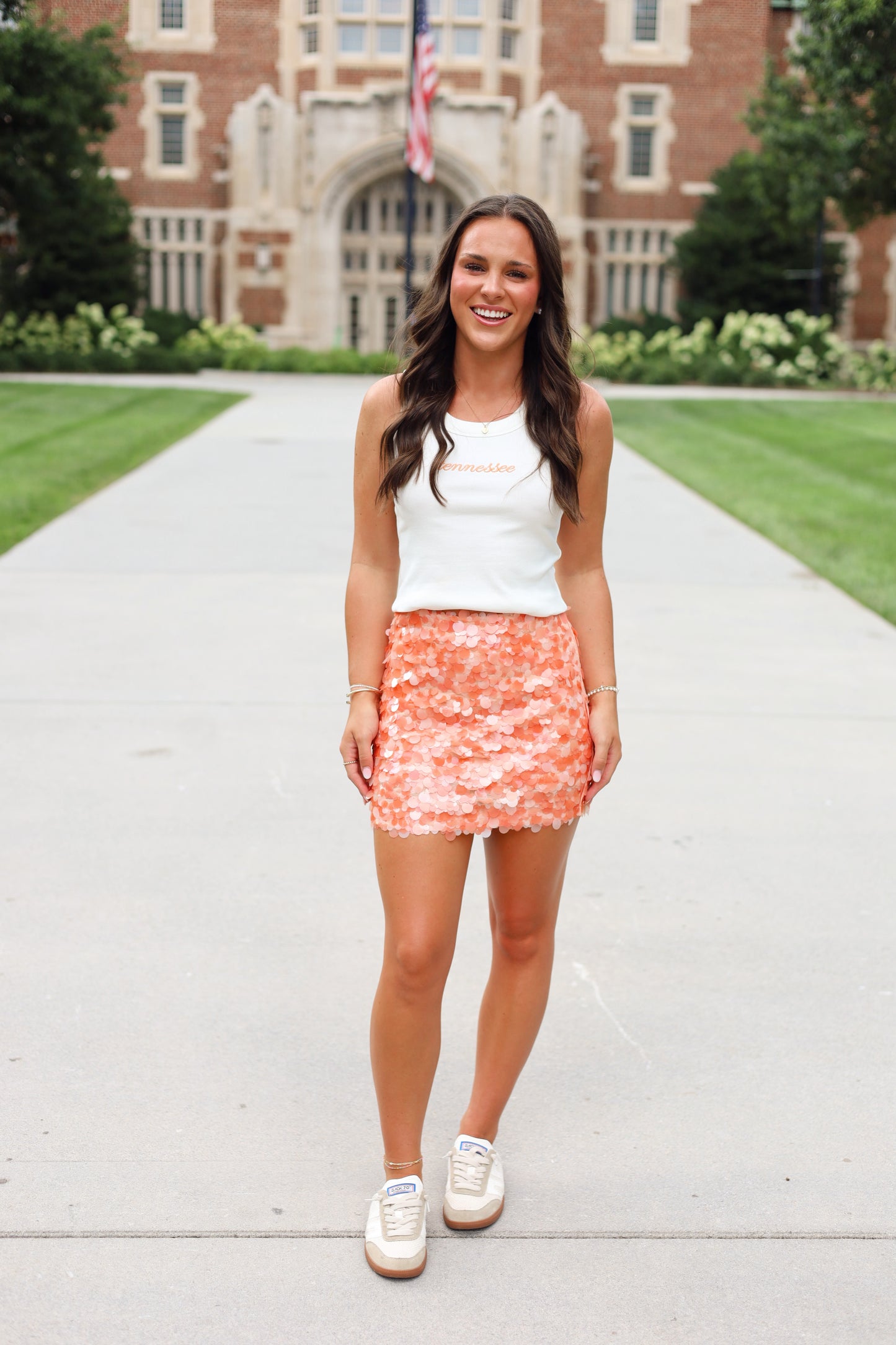 Orange Sequin Mini Skirt