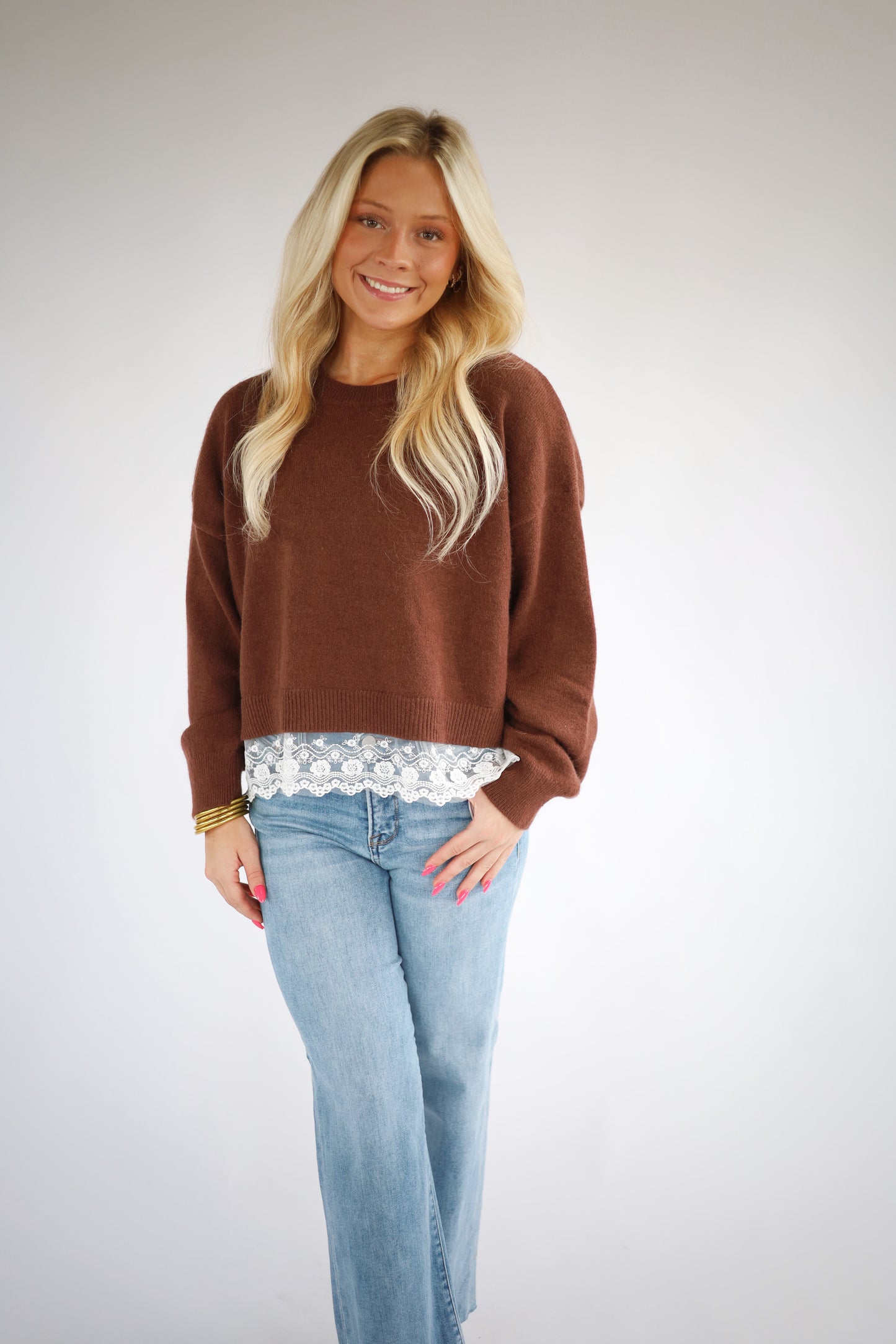 Lace Trim Sweater Top