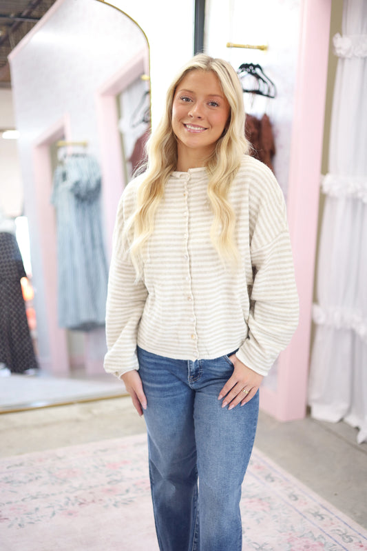 Piper Cardigan- CREAM  STRIPE