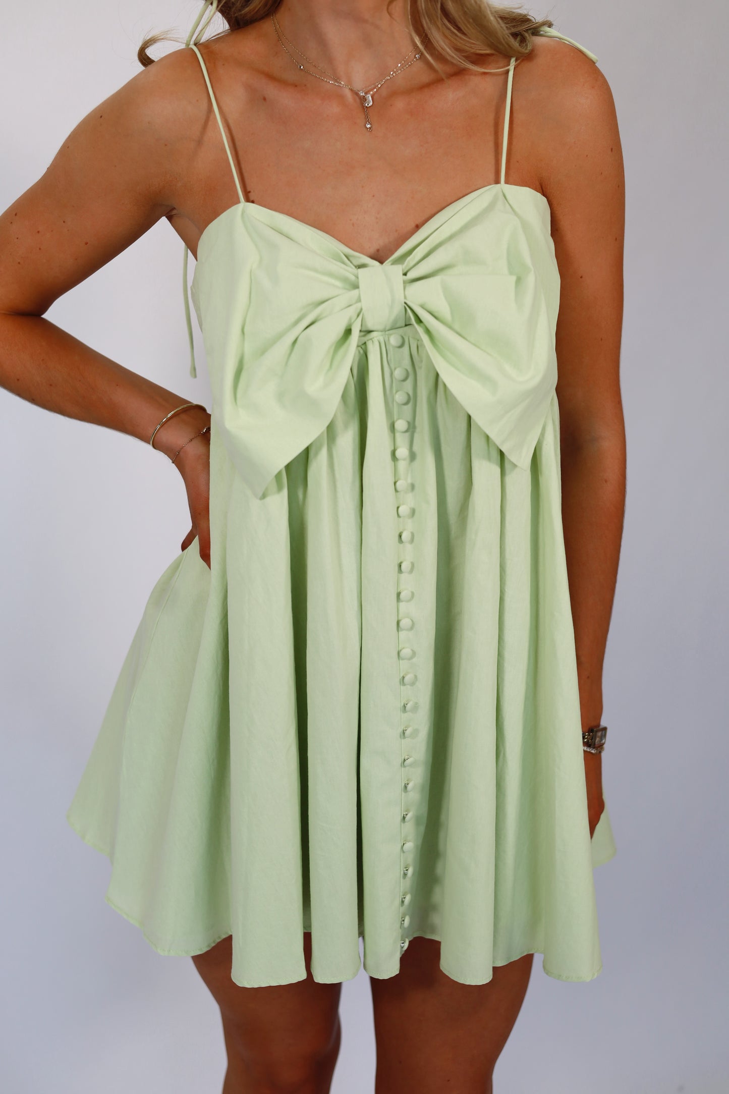 Brooklyn Bow Mini Dress- LIME