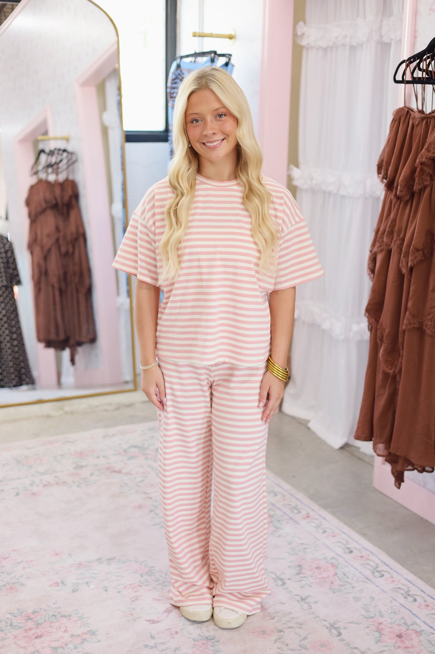 Lena Stripe Top-PINK