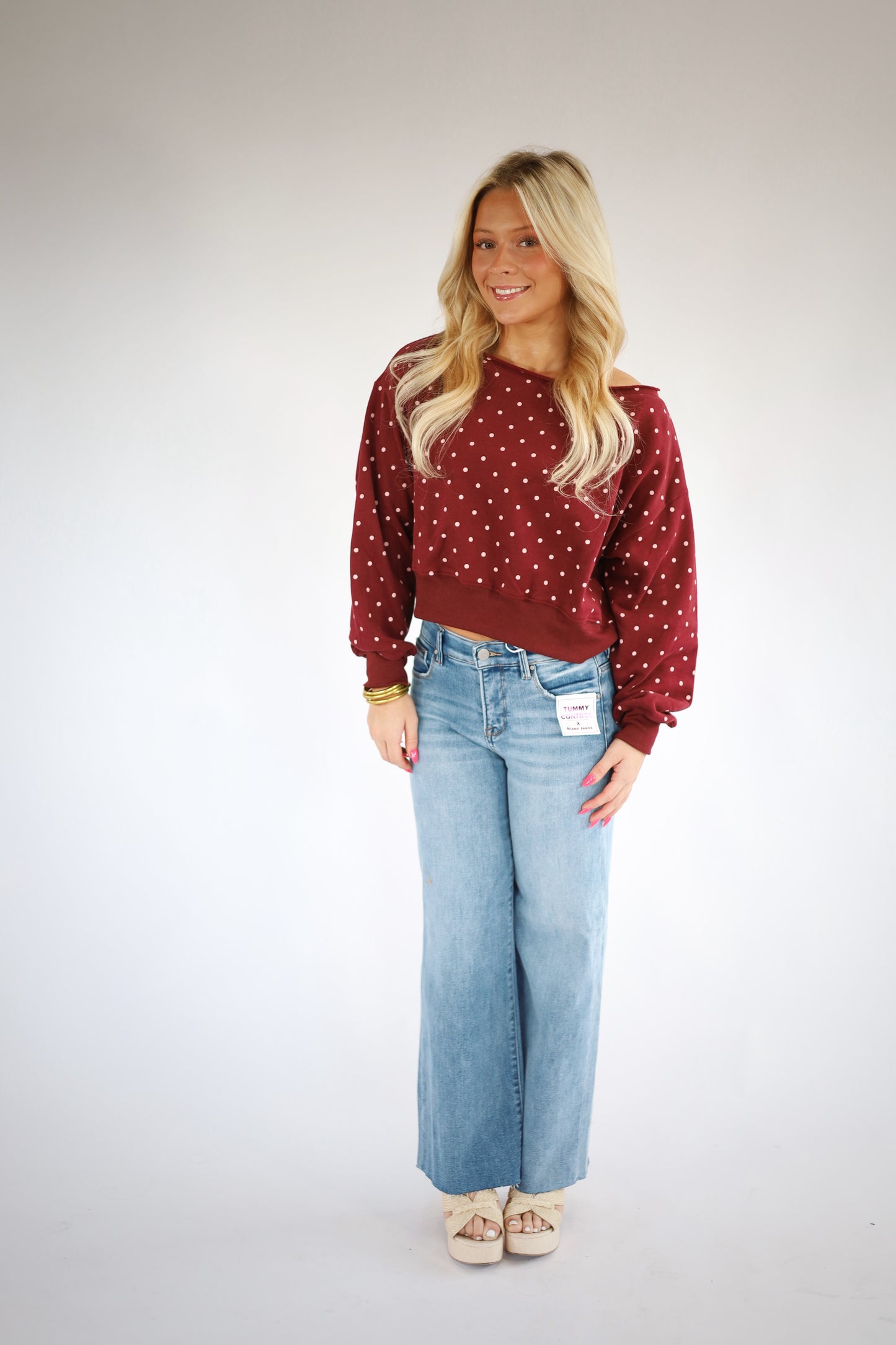Mia Off Shoulder Sweatshirt-BURGUNDY