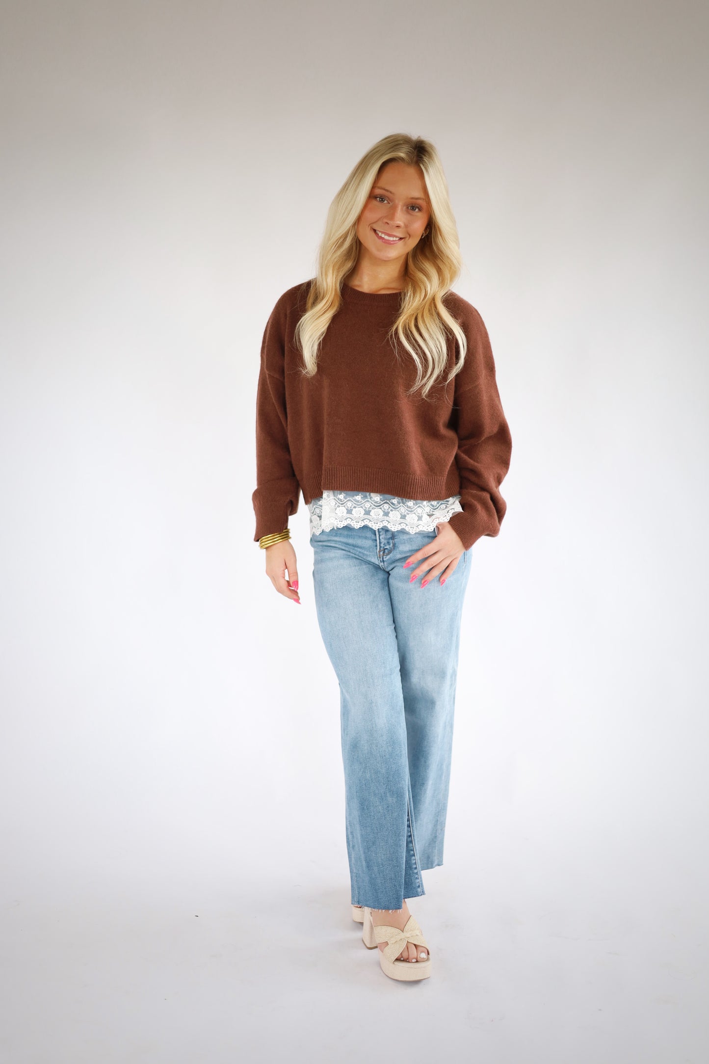 Lace Trim Sweater Top