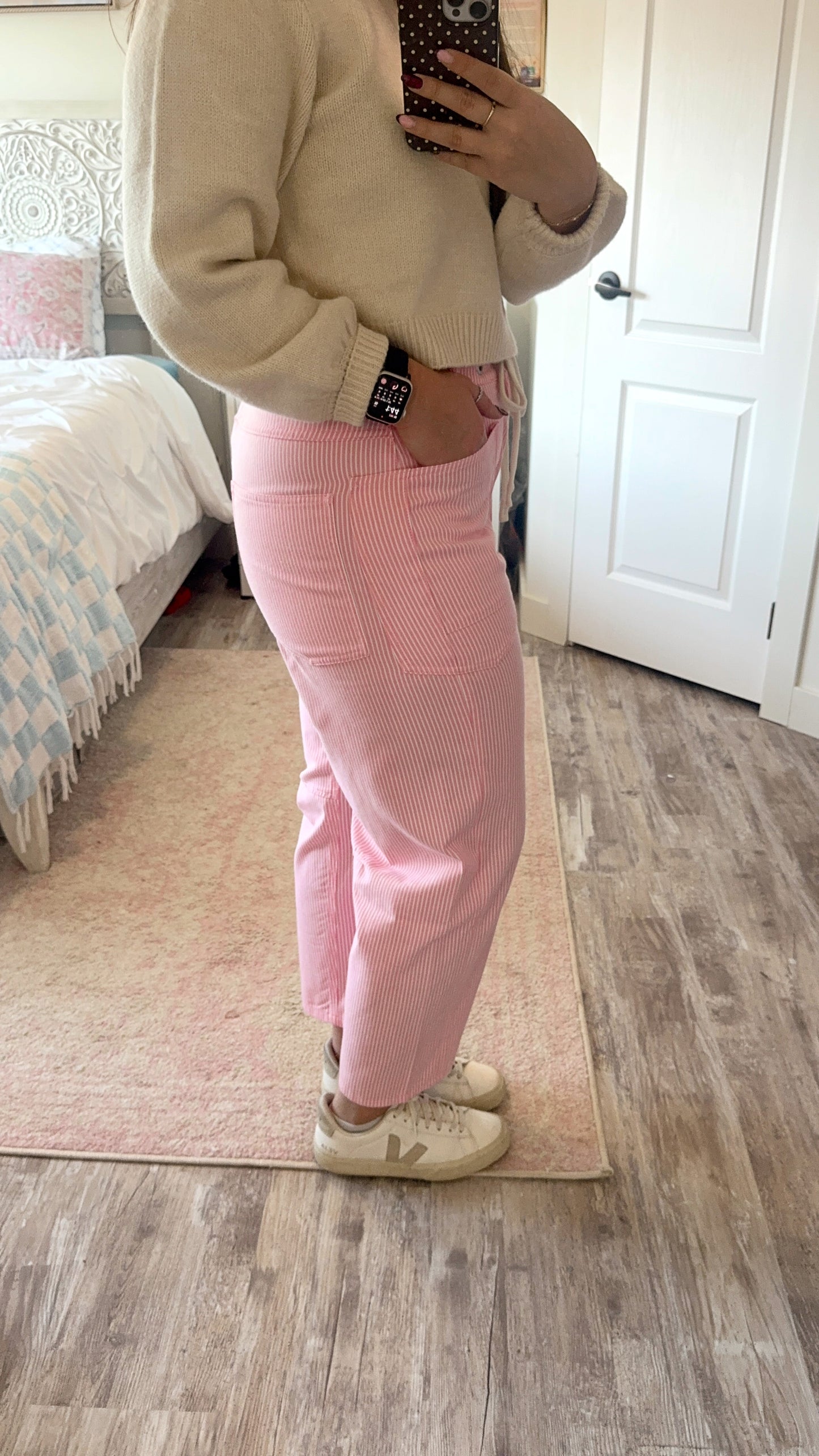 Poppi Barrel Pants- Pink Stripe