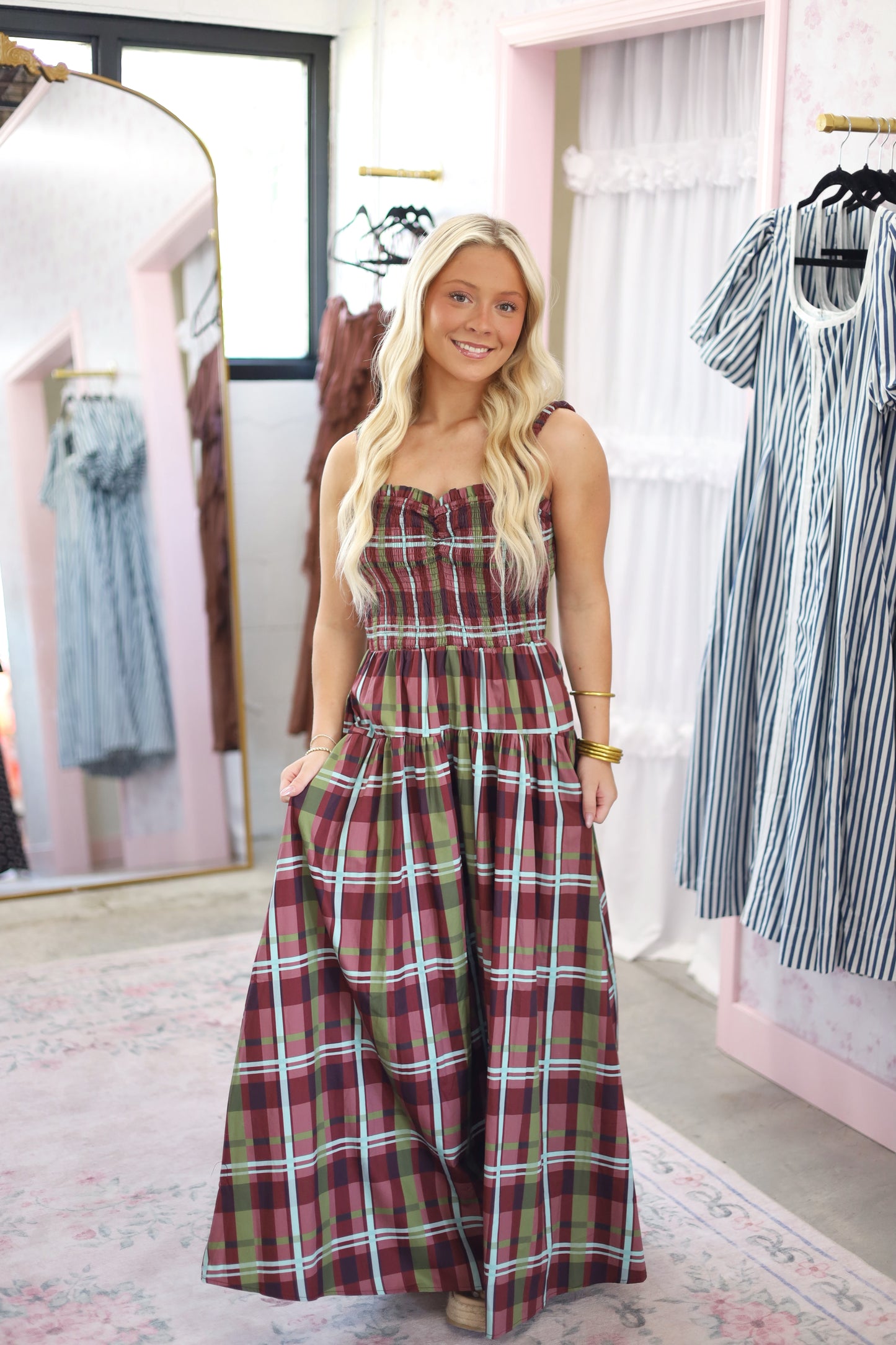 Elara Plaid Maxi Dress