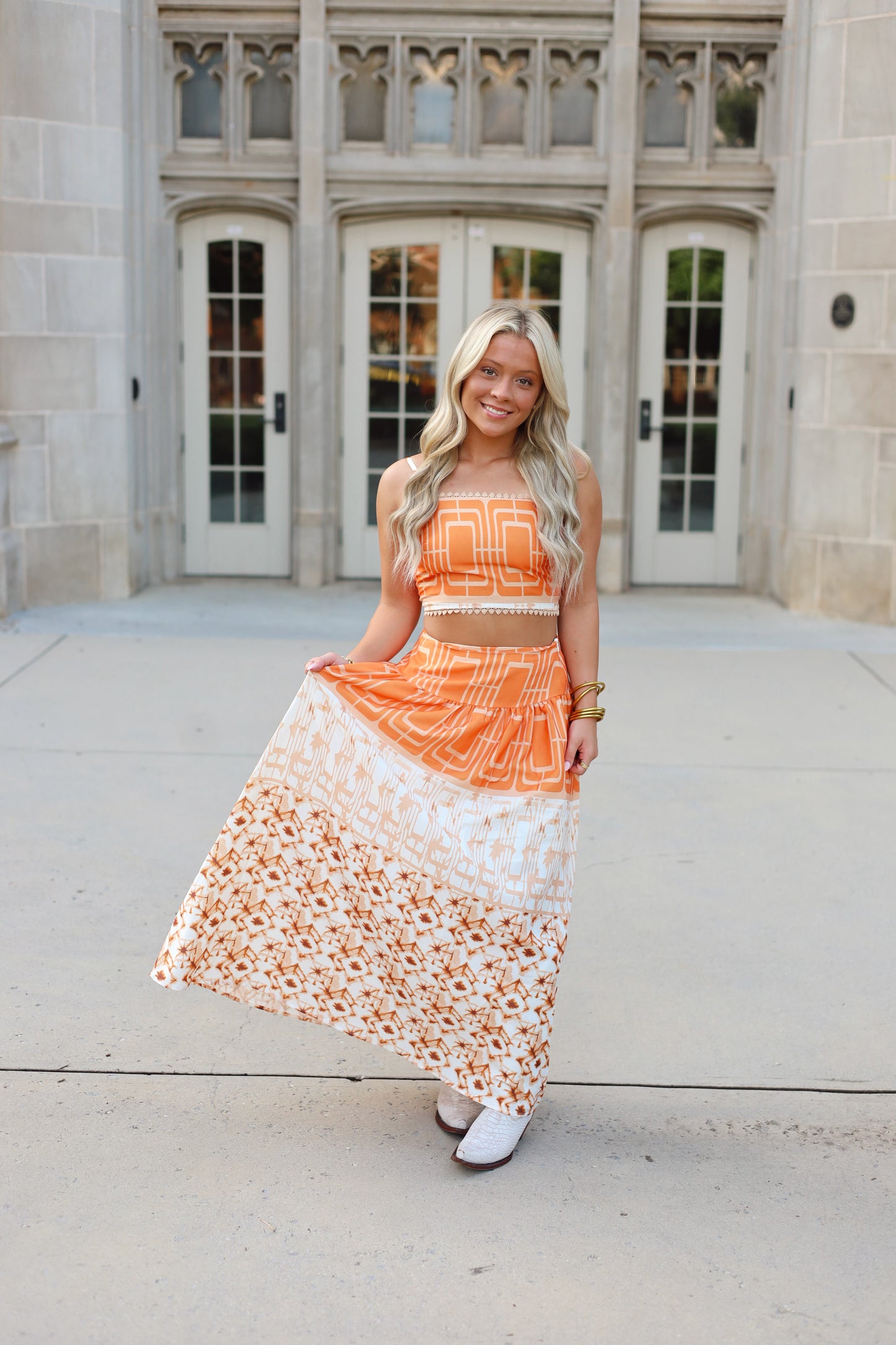 Big Orange Geometric Skirt Set