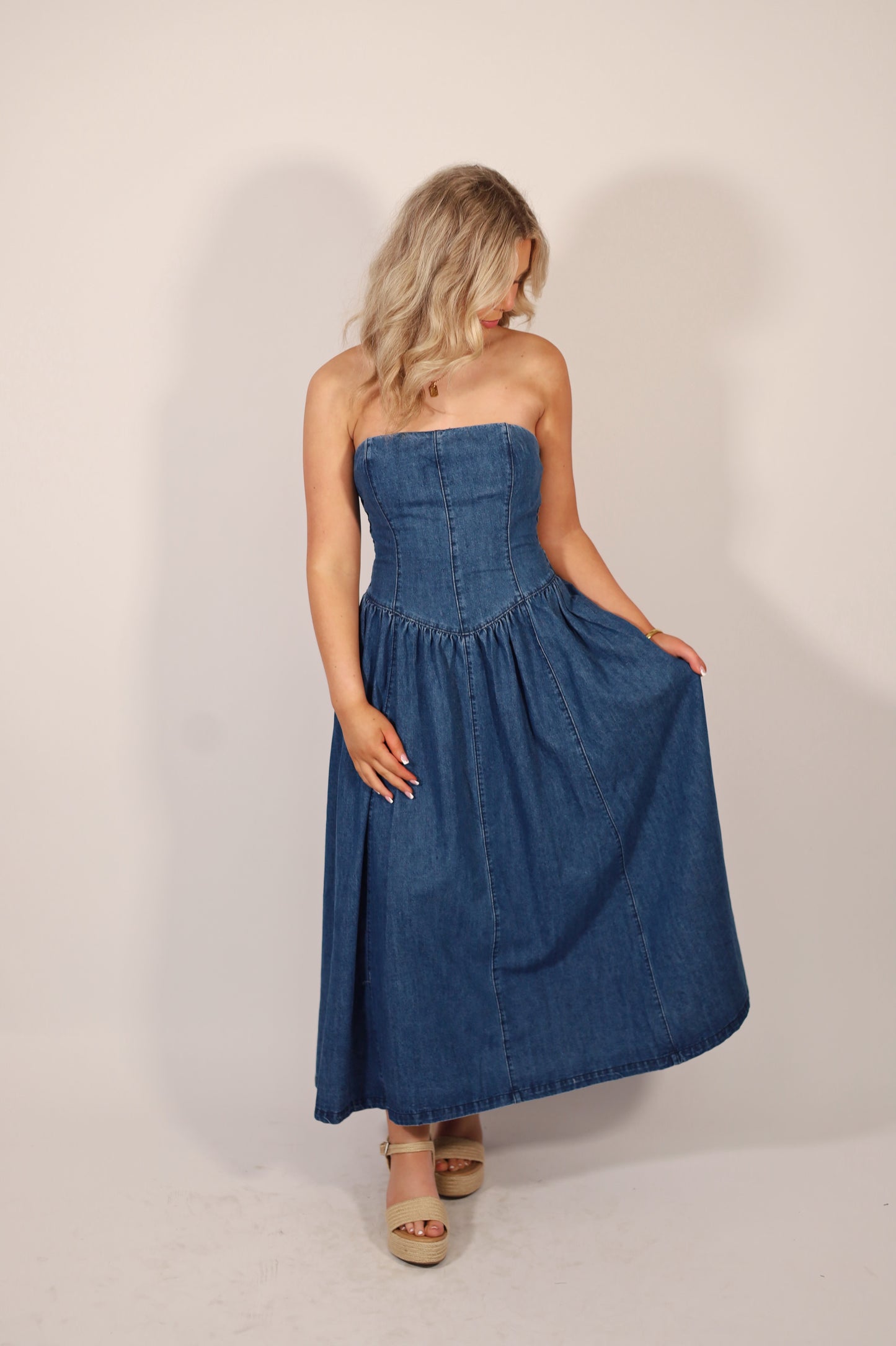 Rowan Strapless Denim Dress