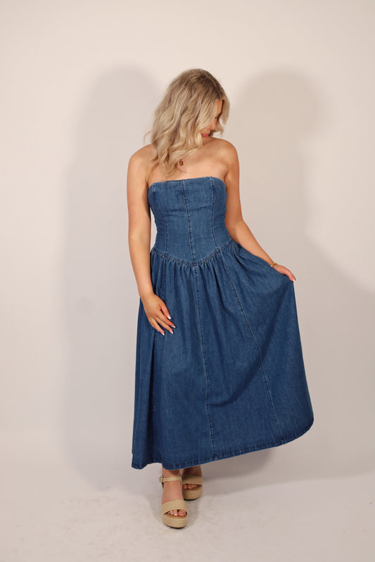 Rowan Strapless Denim Dress