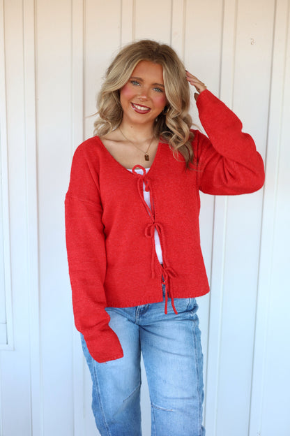 Nora Tie Sweater- Red