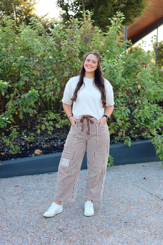 Naomi Stripe Drawstring Barrel Jeans