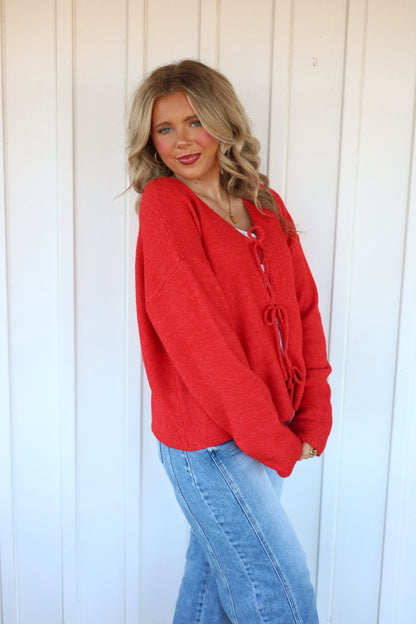 Nora Tie Sweater- Red