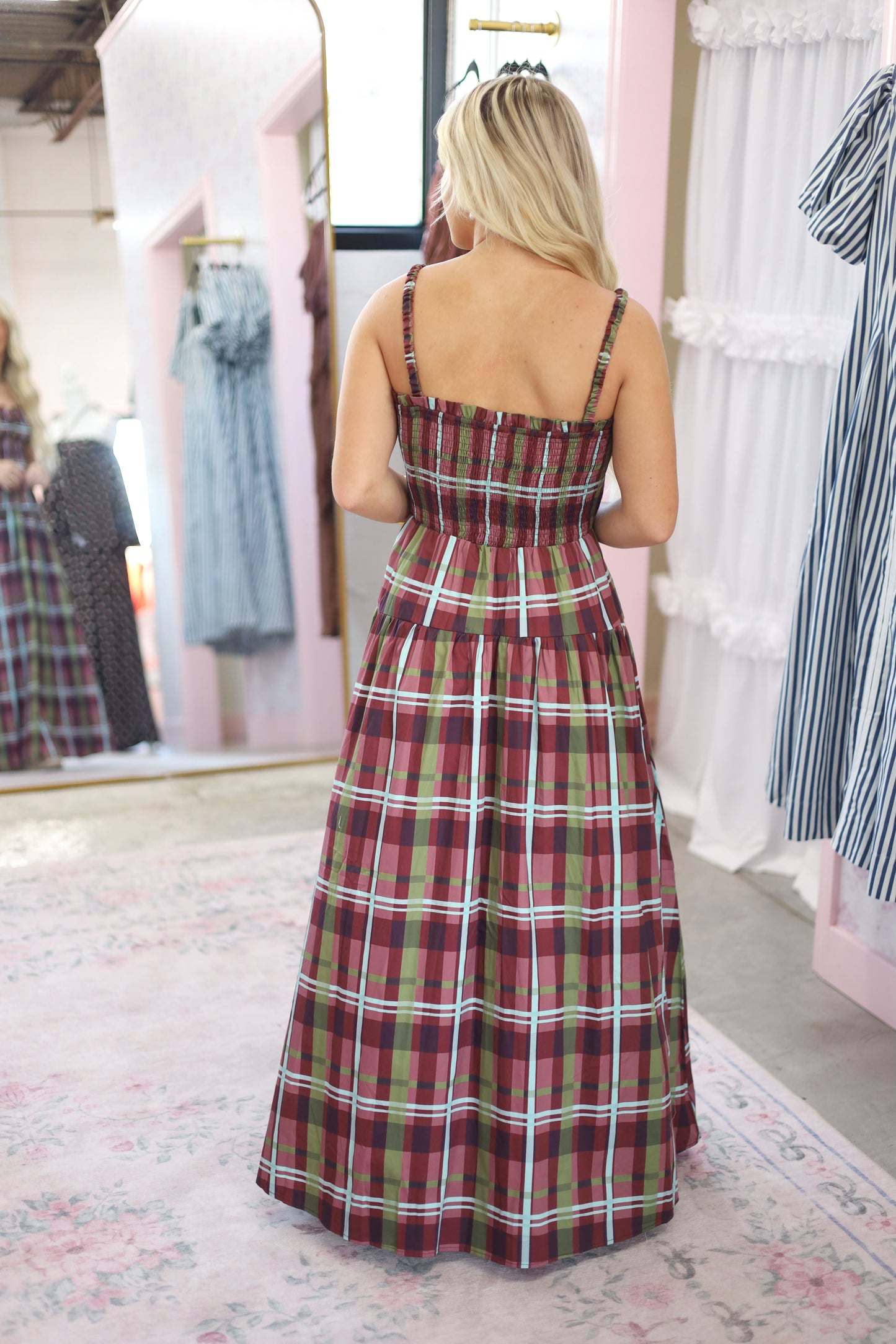 Elara Plaid Maxi Dress