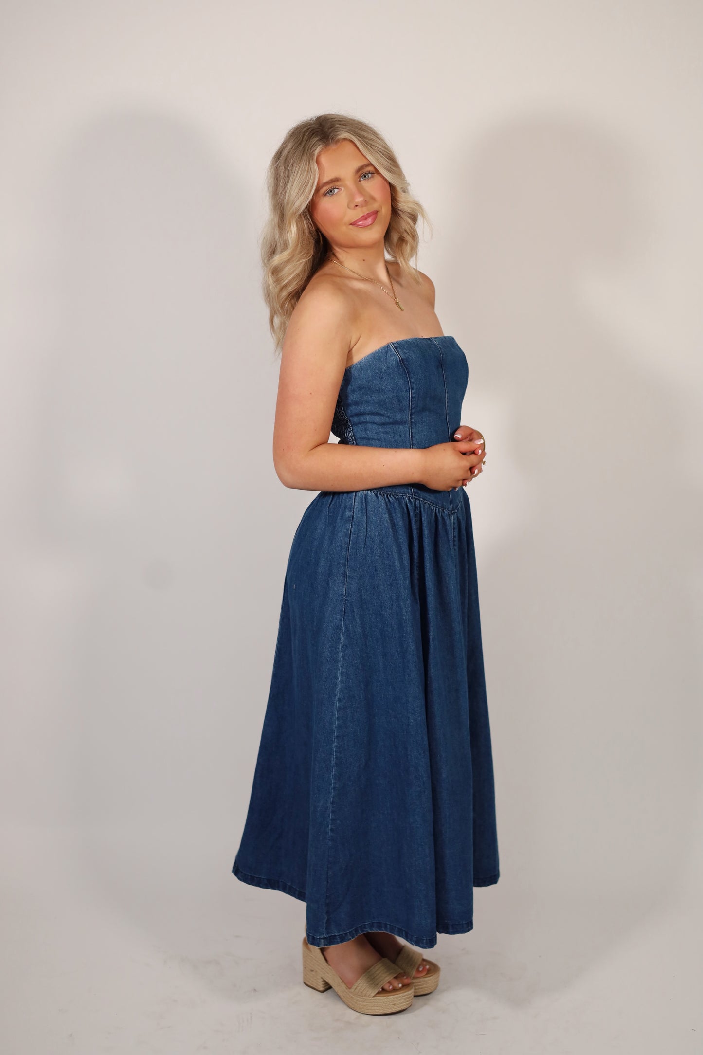 Rowan Strapless Denim Dress