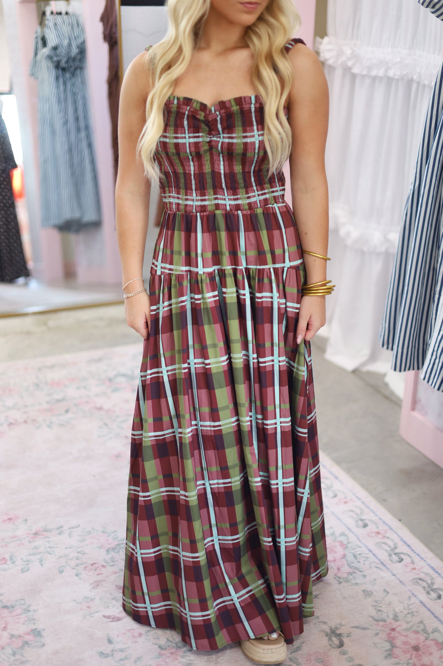 Elara Plaid Maxi Dress