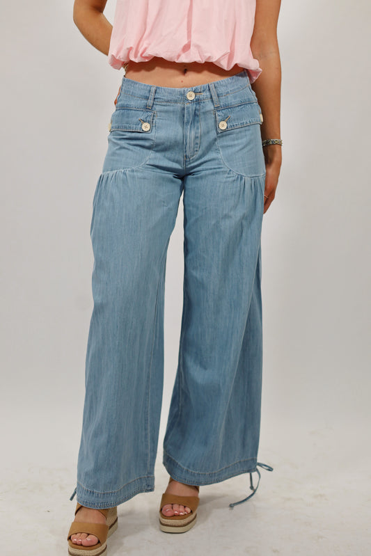 Dreamy Denim Button Front Jeans- LIGHT WASH