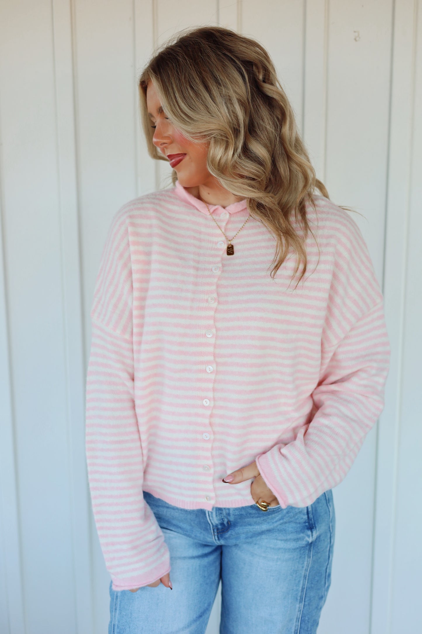 Piper Cardigan- Pink Stripe
