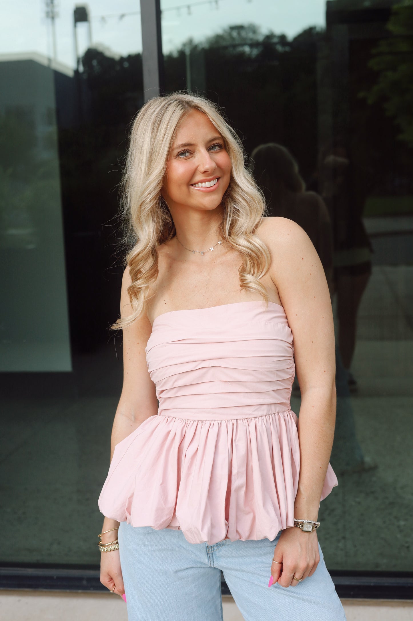 Paige Bubble Hem Blouse- Pink