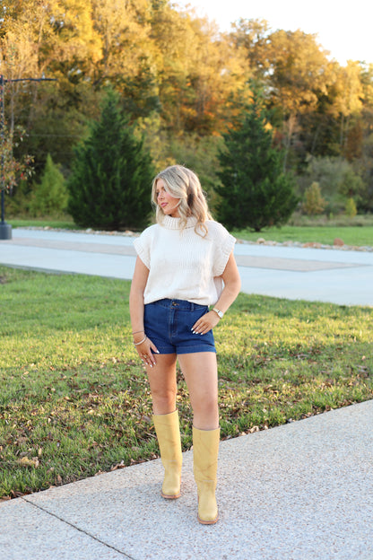 Sleeveless Cropped Turtleneck Knit Sweater Top