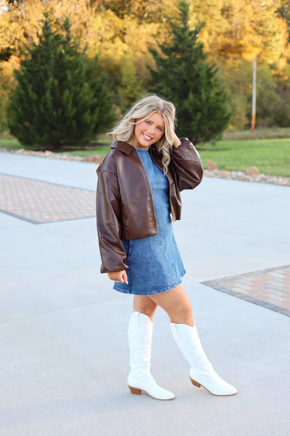 Bri Cropped Brown Leather Jacket