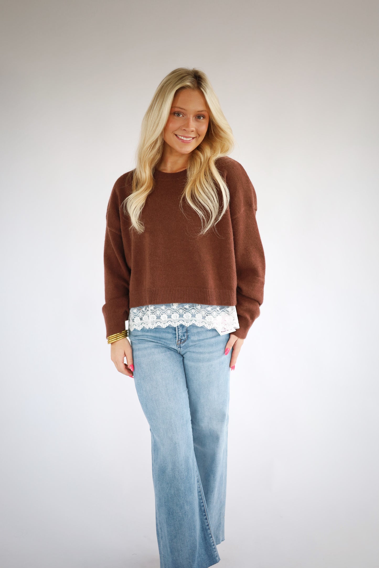 Lace Trim Sweater Top