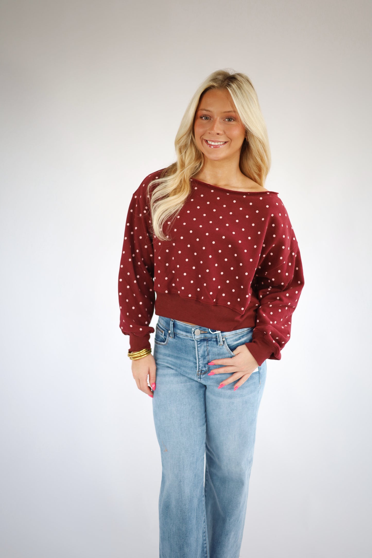 Mia Off Shoulder Sweatshirt-BURGUNDY