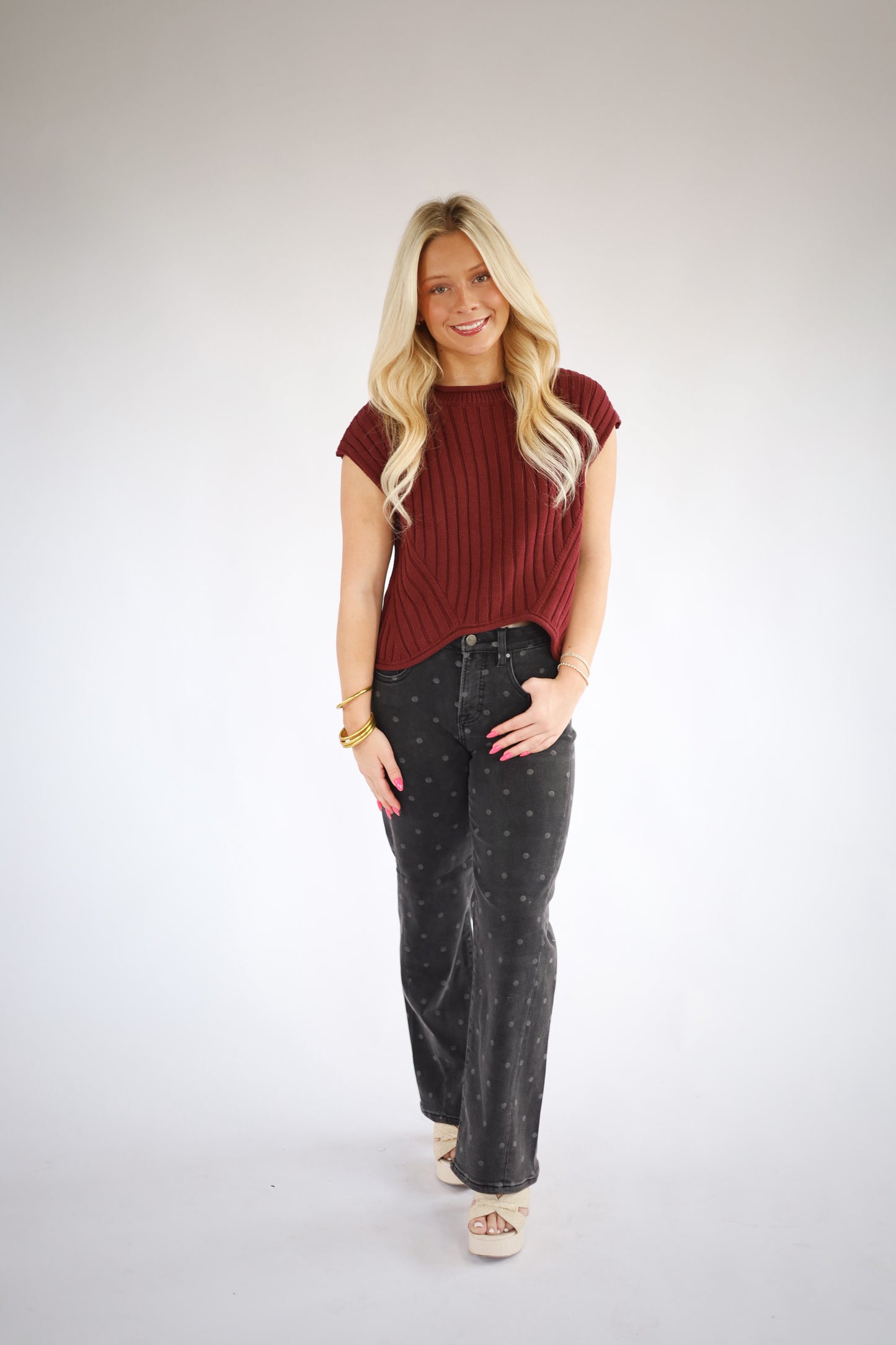 Risen High Rise Straight Polka Dot Jeans
