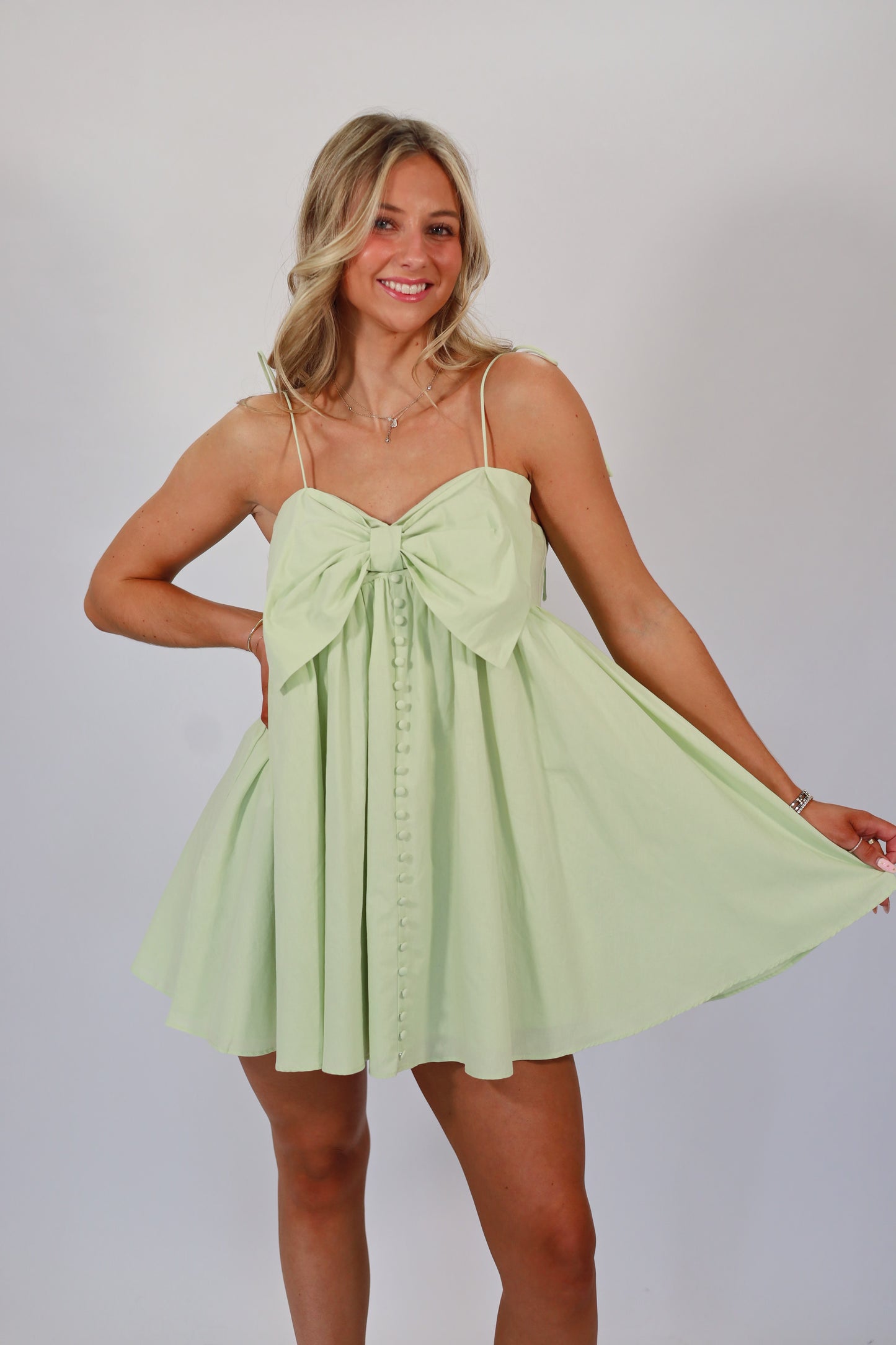 Brooklyn Bow Mini Dress- LIME