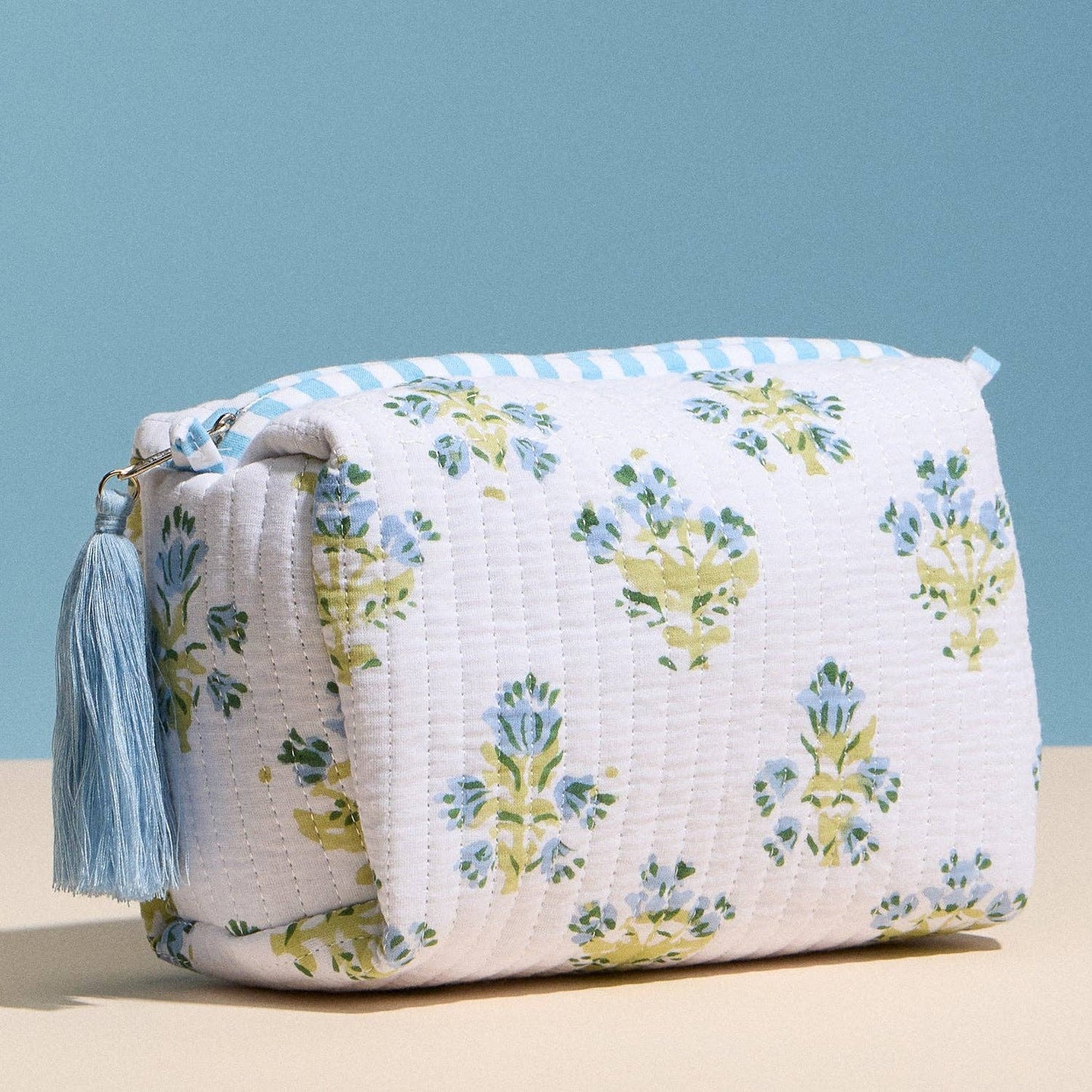 Light Blue Quilted Floral Bag