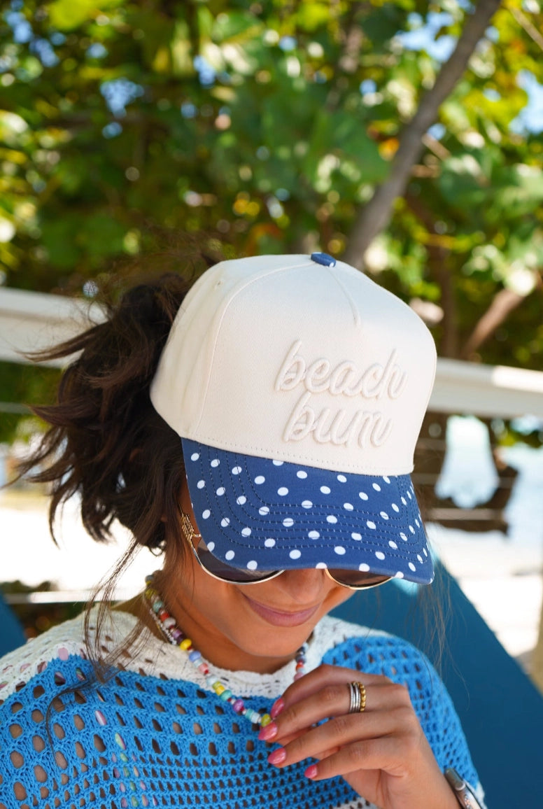 Beach Bum - Navy Polka Dot Hat